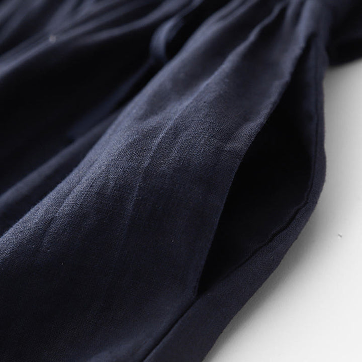 Abito midi in lino e cotone con maniche corte, stile vintage casual, tinta unita, con coulisse e tasche, motivo Buddha Stones - image 14