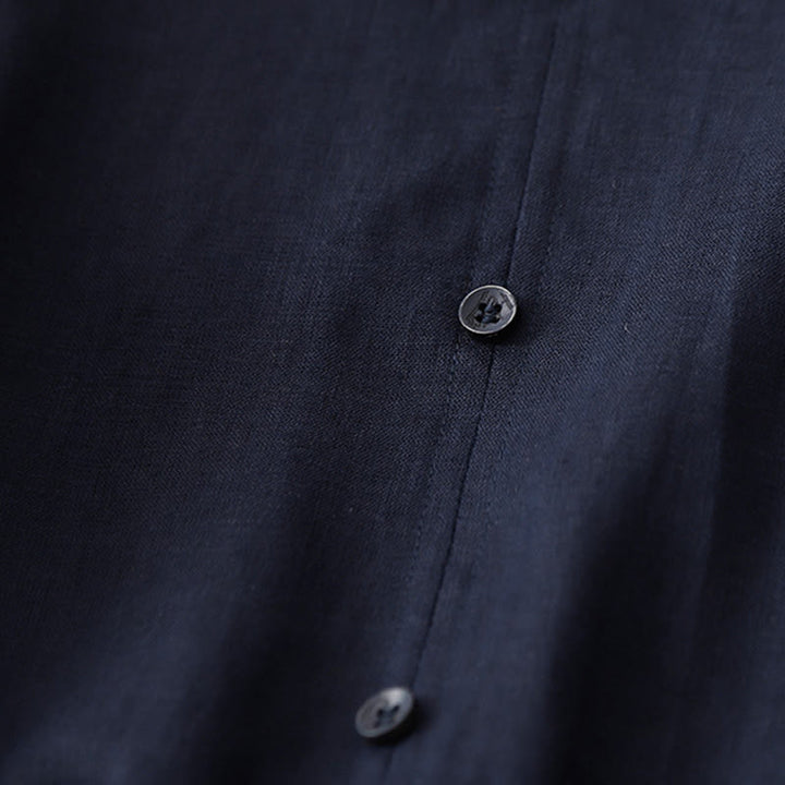 Abito midi in lino e cotone con maniche corte, stile vintage casual, tinta unita, con coulisse e tasche, motivo Buddha Stones - image 13