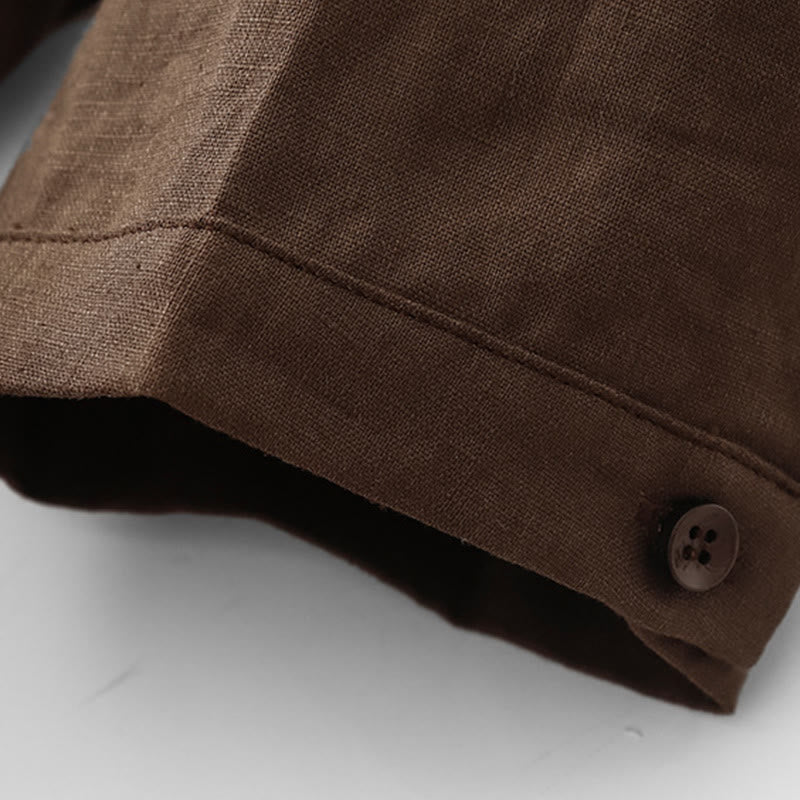 Abito midi in lino e cotone con maniche corte, stile vintage casual, tinta unita, con coulisse e tasche, motivo Buddha Stones - image 4