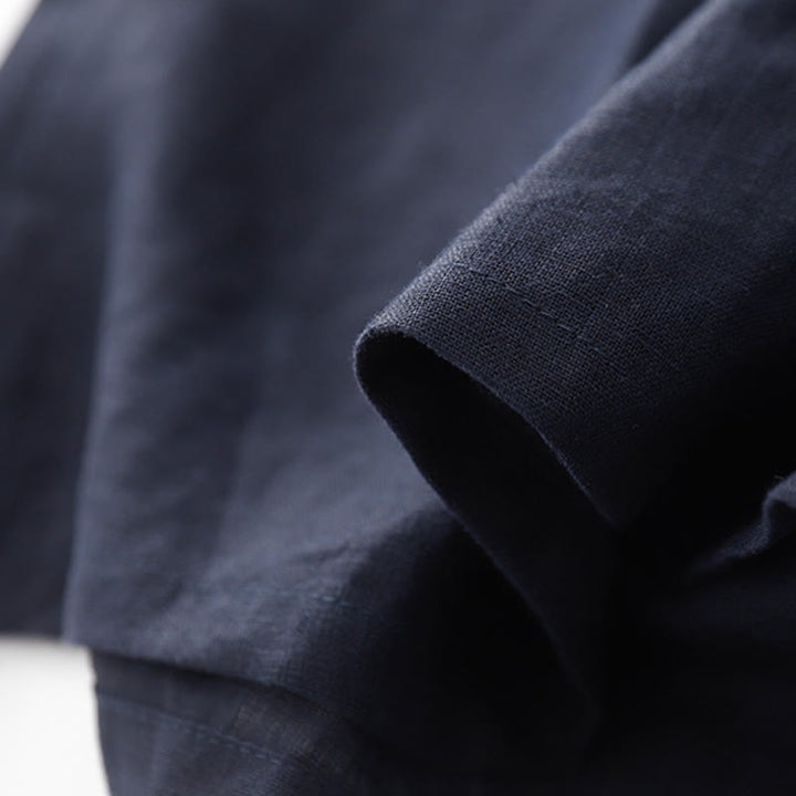 Abito midi in lino e cotone con maniche corte, stile vintage casual, tinta unita, con coulisse e tasche, motivo Buddha Stones - image 16