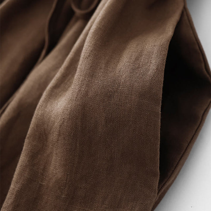 Abito midi in lino e cotone con maniche corte, stile vintage casual, tinta unita, con coulisse e tasche, motivo Buddha Stones - image 6