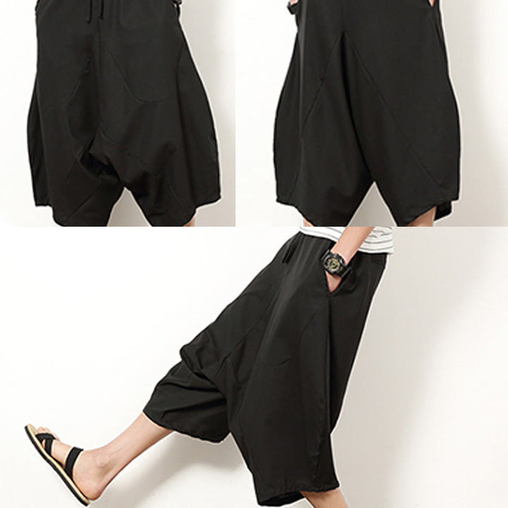 Pantaloni da uomo in cotone e lino con coulisse, modello Buddha Stones, modello primavera, semplici e patchwork, con tasche, lunghezza 7-8