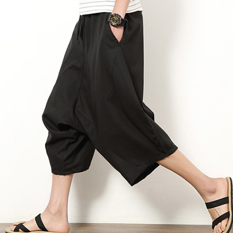 Pantaloni da uomo in cotone e lino con coulisse, modello Buddha Stones, modello primavera, semplici e patchwork, con tasche, lunghezza 7-8