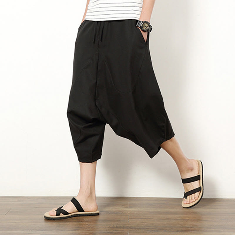 Pantaloni da uomo in cotone e lino con coulisse, modello Buddha Stones, modello primavera, semplici e patchwork, con tasche, lunghezza 7-8