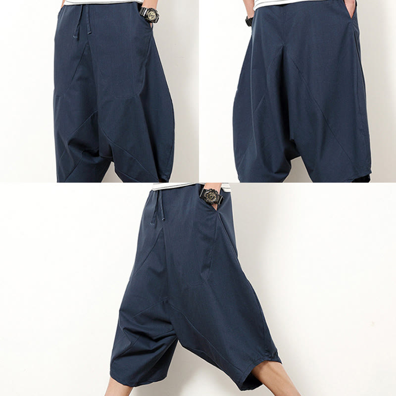 Pantaloni da uomo in cotone e lino con coulisse, modello Buddha Stones, modello primavera, semplici e patchwork, con tasche, lunghezza 7-8