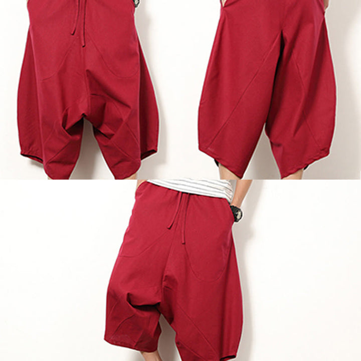 Pantaloni da uomo in cotone e lino con coulisse, modello Buddha Stones, modello primavera, semplici e patchwork, con tasche, lunghezza 7-8