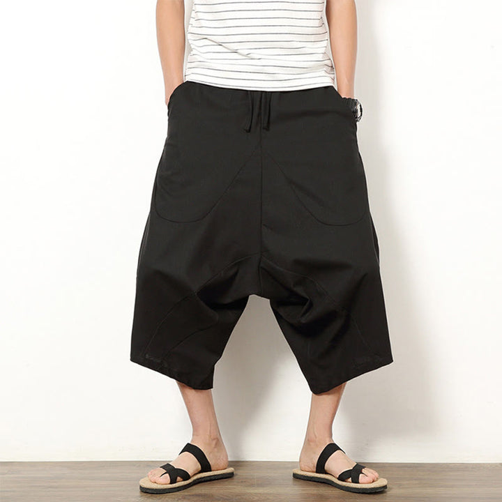 Pantaloni da uomo in cotone e lino con coulisse, modello Buddha Stones, modello primavera, semplici e patchwork, con tasche, lunghezza 7-8