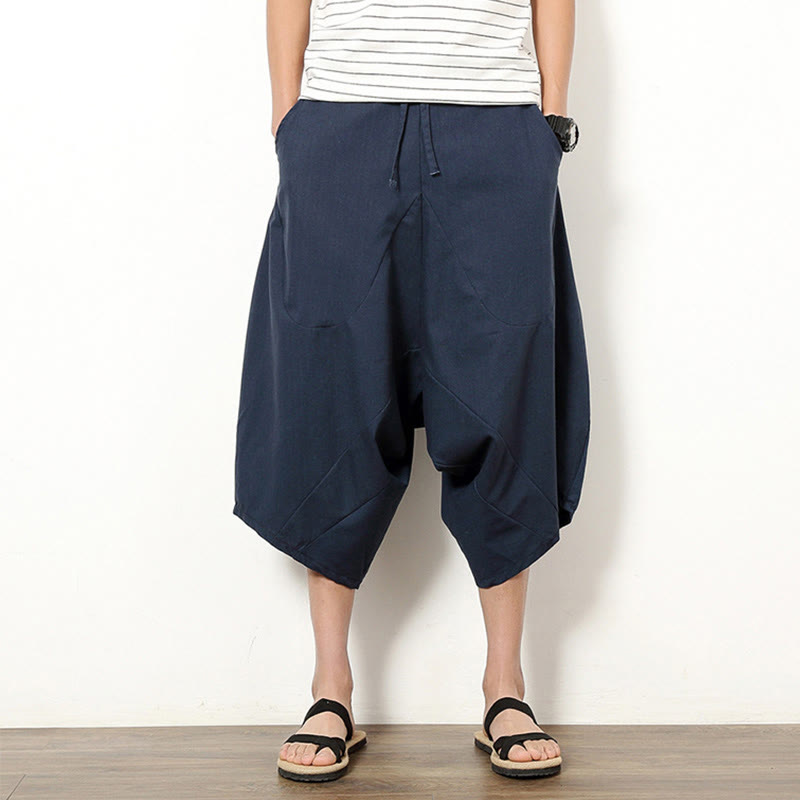 Pantaloni da uomo in cotone e lino con coulisse, modello Buddha Stones, modello primavera, semplici e patchwork, con tasche, lunghezza 7-8 - DarkSlateBlue - US/UK/AU46, EU56 (5XL) - image 0