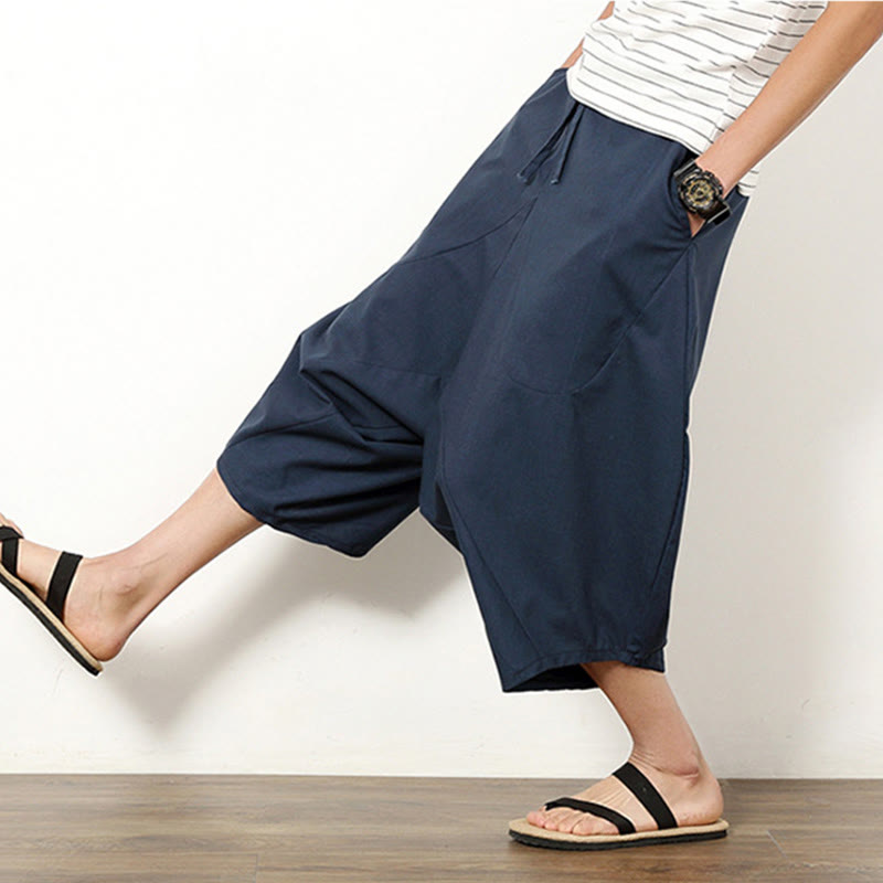 Pantaloni da uomo in cotone e lino con coulisse, modello Buddha Stones, modello primavera, semplici e patchwork, con tasche, lunghezza 7-8 - image 2