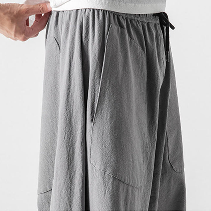 Pantaloni da uomo a gamba larga, lunghezza 7-8, con coulisse e design a cavallo basso, con motivo Buddha Stones, con tasche. - image 26