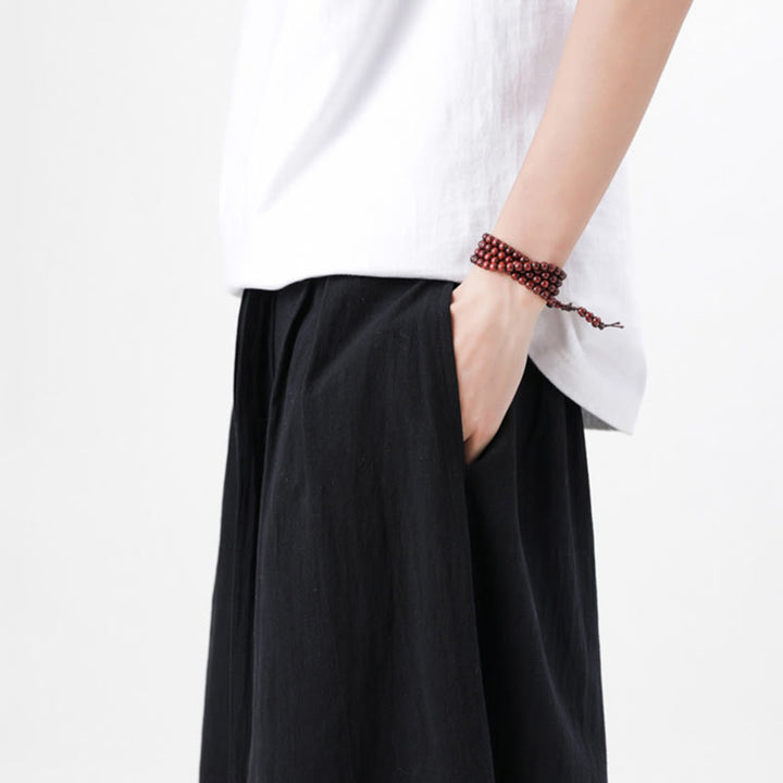 Pantaloni da uomo in cotone e lino con tasche, modello Buddha Stones , modello casual primaverile, con coulisse e gamba larga