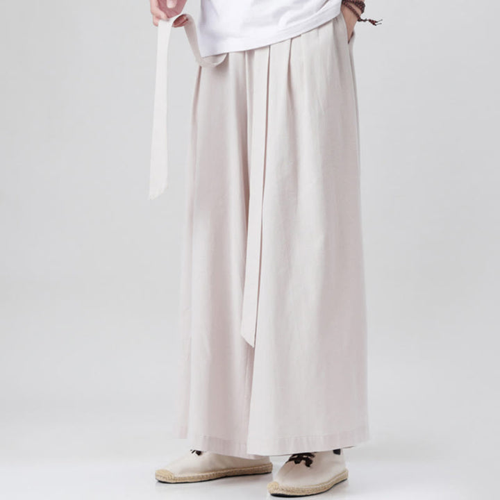 Pantaloni da uomo in cotone e lino con tasche, modello Buddha Stones , modello casual primaverile, con coulisse e gamba larga