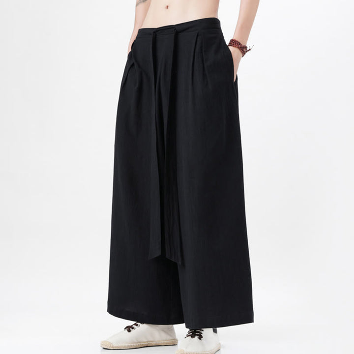 Pantaloni da uomo in cotone e lino con tasche, modello Buddha Stones , modello casual primaverile, con coulisse e gamba larga