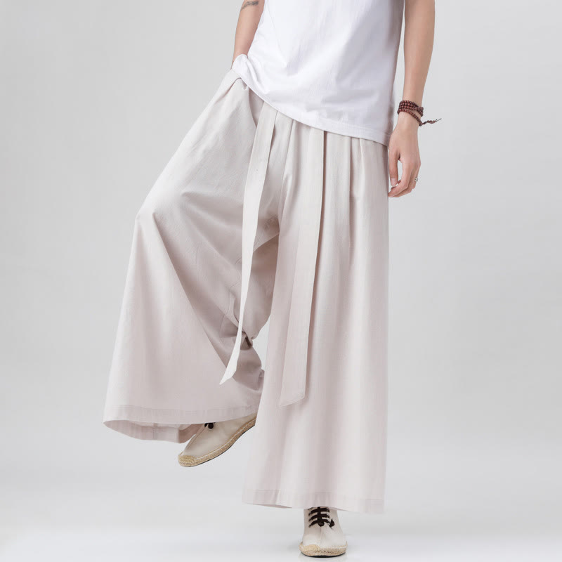 Pantaloni da uomo in cotone e lino con tasche, modello Buddha Stones , modello casual primaverile, con coulisse e gamba larga