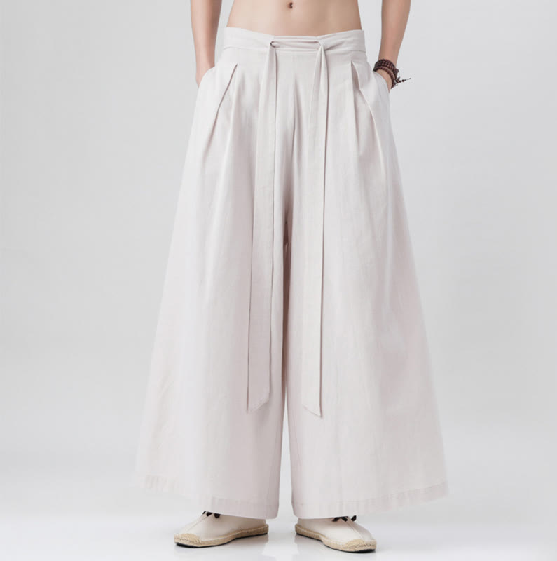 Pantaloni da uomo in cotone e lino con tasche, modello Buddha Stones , modello casual primaverile, con coulisse e gamba larga