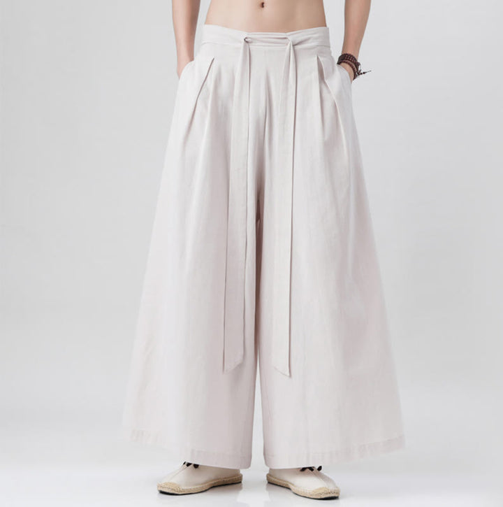 Pantaloni da uomo in cotone e lino con tasche, modello Buddha Stones , modello casual primaverile, con coulisse e gamba larga