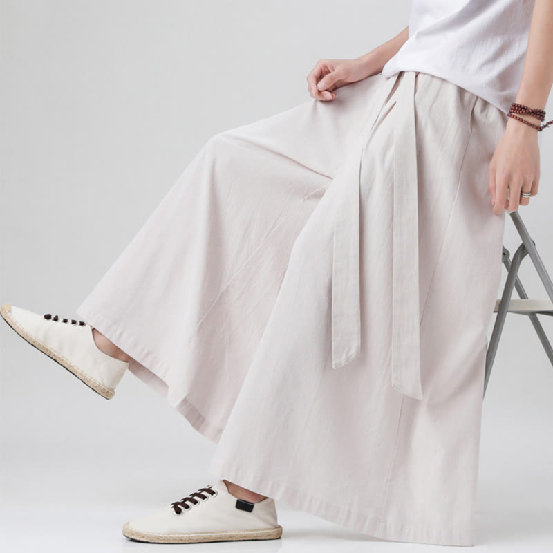 Pantaloni da uomo in cotone e lino con tasche, modello Buddha Stones , modello casual primaverile, con coulisse e gamba larga