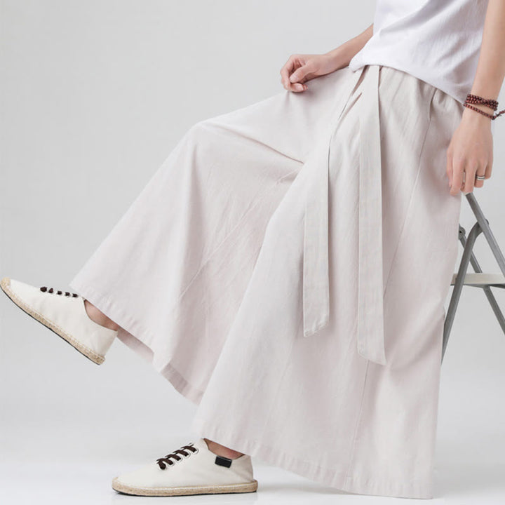Pantaloni da uomo in cotone e lino con tasche, modello Buddha Stones , modello casual primaverile, con coulisse e gamba larga