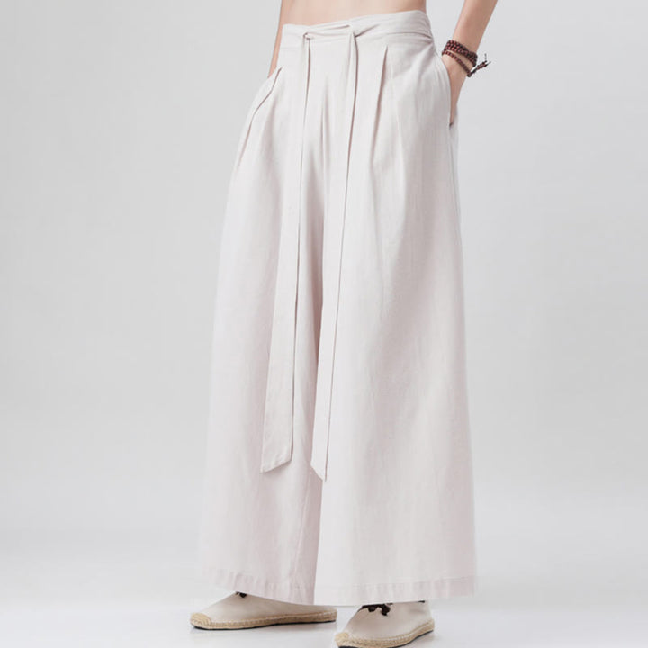 Pantaloni da uomo in cotone e lino con tasche, modello Buddha Stones , modello casual primaverile, con coulisse e gamba larga