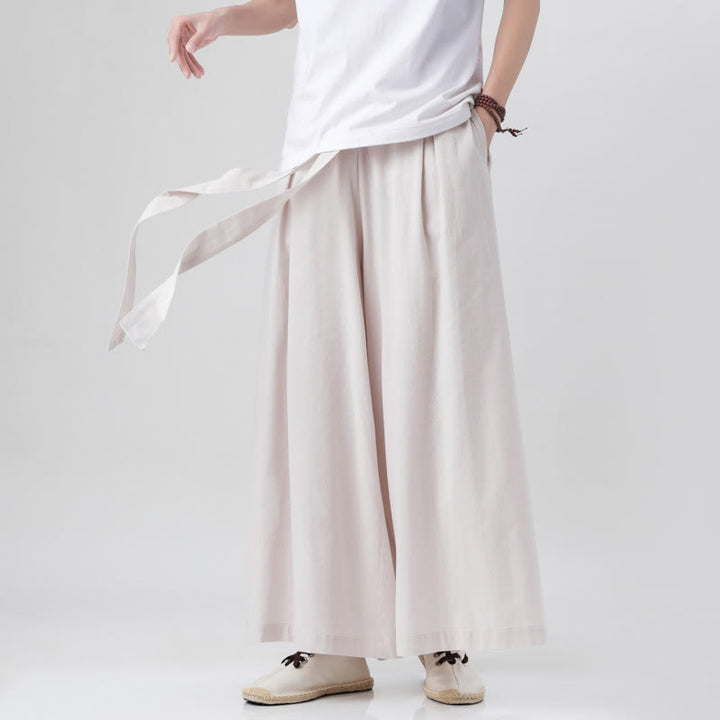 Pantaloni da uomo in cotone e lino con tasche, modello Buddha Stones , modello casual primaverile, con coulisse e gamba larga