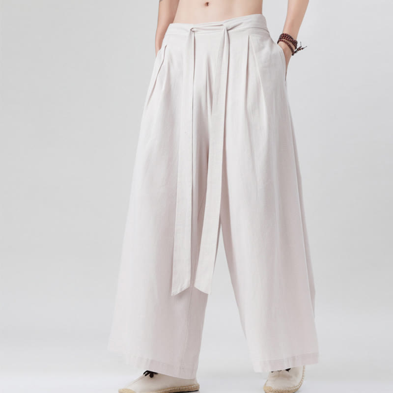 Pantaloni da uomo in cotone e lino con tasche, modello Buddha Stones , modello casual primaverile, con coulisse e gamba larga