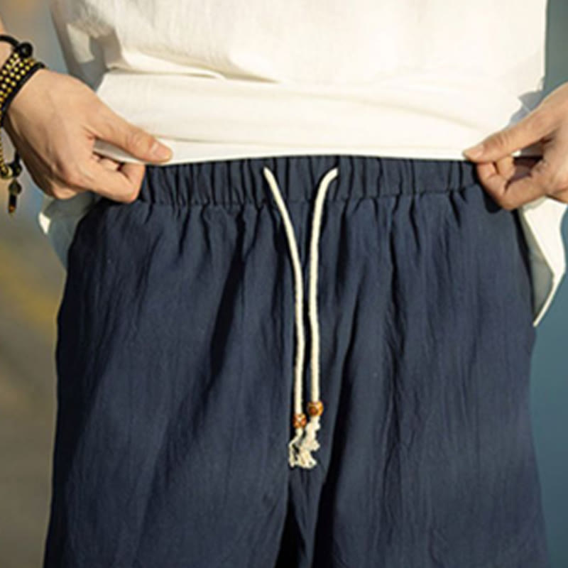 Pantaloni da uomo estivi con pieghe, coulisse e tasche, modello 7-8, con stampa Buddha Stones. - image 15