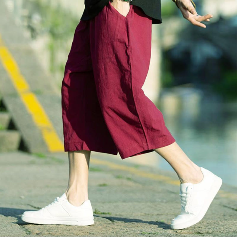 Pantaloni da uomo in lino e cotone con tasche, lunghezza 7-8, modello Buddha Stones, modello estivo con pieghe semplici e coulisse - image 20