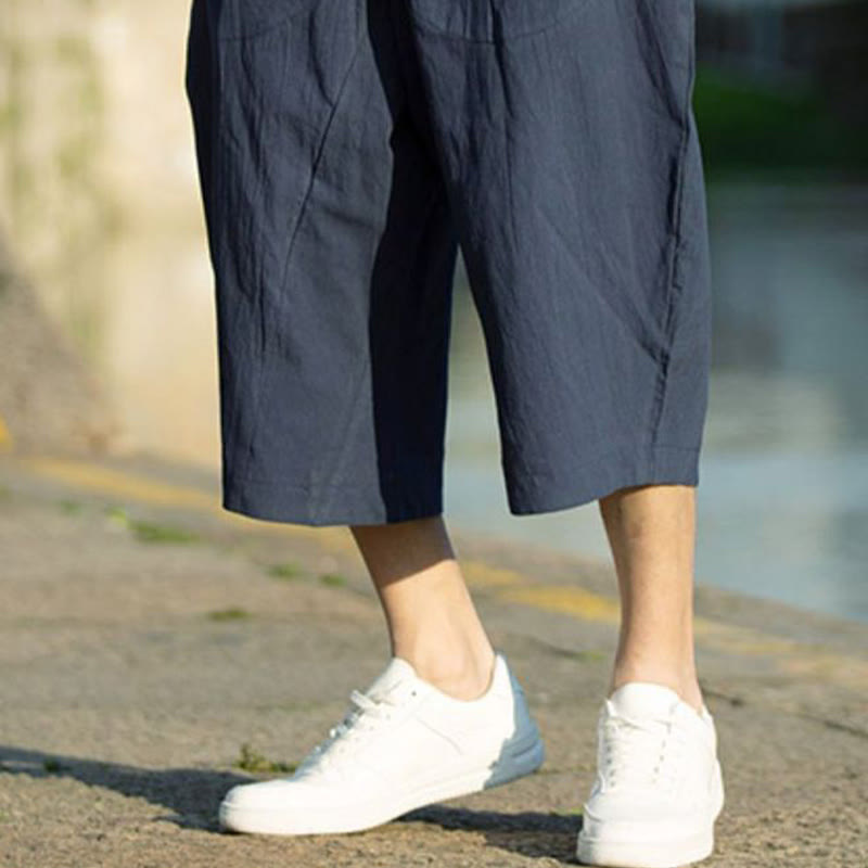 Pantaloni da uomo in lino e cotone con tasche, lunghezza 7-8, modello Buddha Stones, modello estivo con pieghe semplici e coulisse - image 17