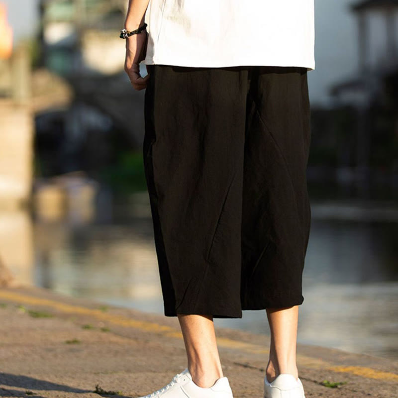 Pantaloni da uomo in lino e cotone con tasche, lunghezza 7-8, modello Buddha Stones, modello estivo con pieghe semplici e coulisse - image 8