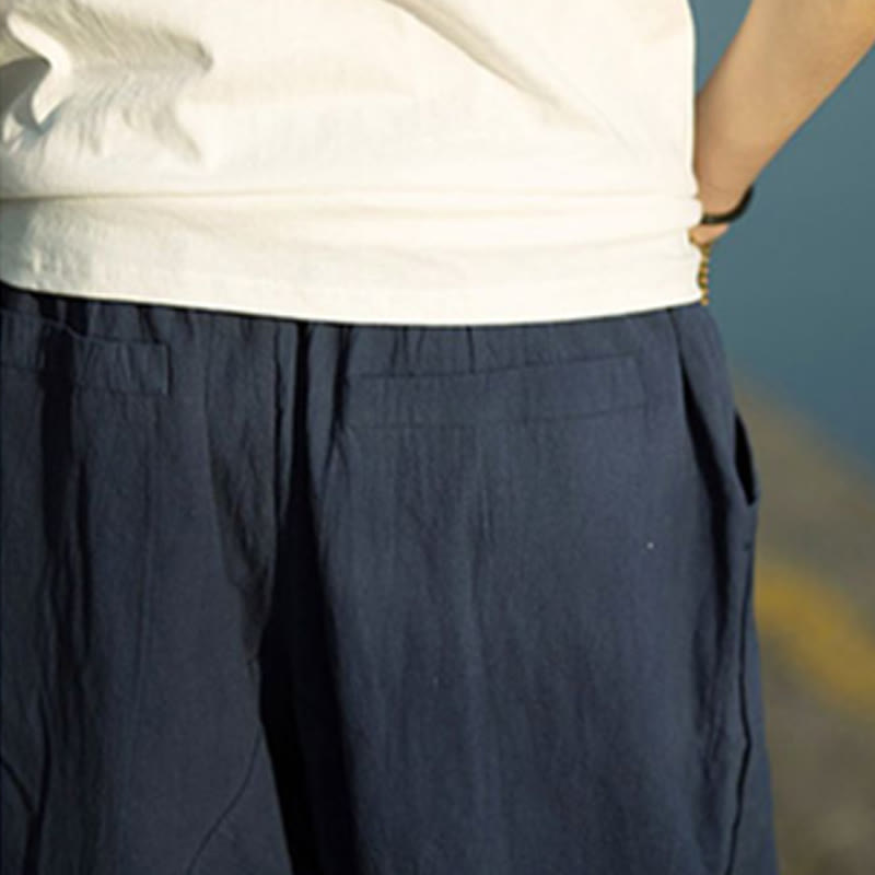 Pantaloni da uomo in lino e cotone con tasche, lunghezza 7-8, modello Buddha Stones, modello estivo con pieghe semplici e coulisse - image 16