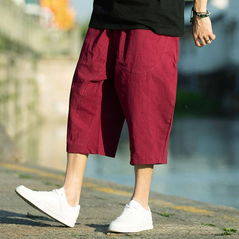 Pantaloni da uomo in lino e cotone con tasche, lunghezza 7-8, modello Buddha Stones, modello estivo con pieghe semplici e coulisse - image 22