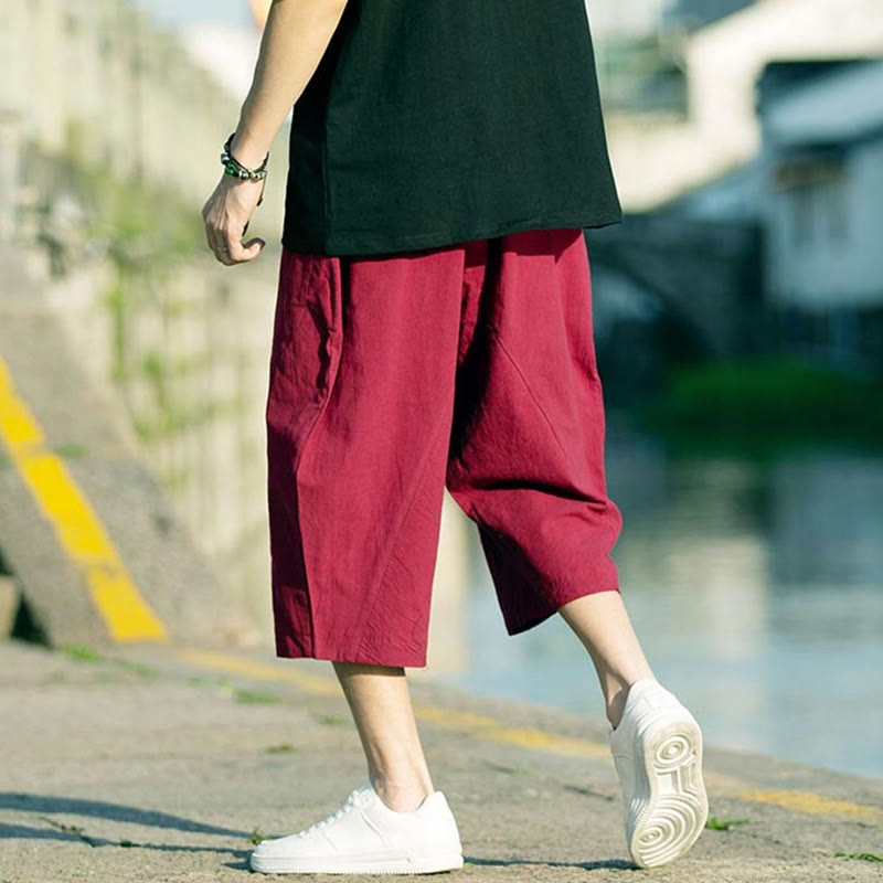 Pantaloni da uomo in lino e cotone con tasche, lunghezza 7-8, modello Buddha Stones, modello estivo con pieghe semplici e coulisse - image 20