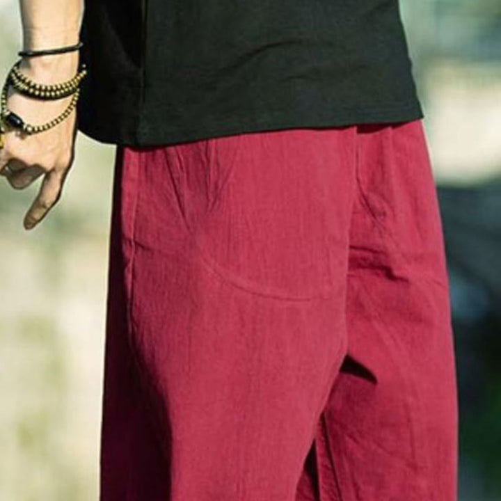 Pantaloni da uomo estivi con pieghe, coulisse e tasche, modello 7-8, con stampa Buddha Stones. - image 24