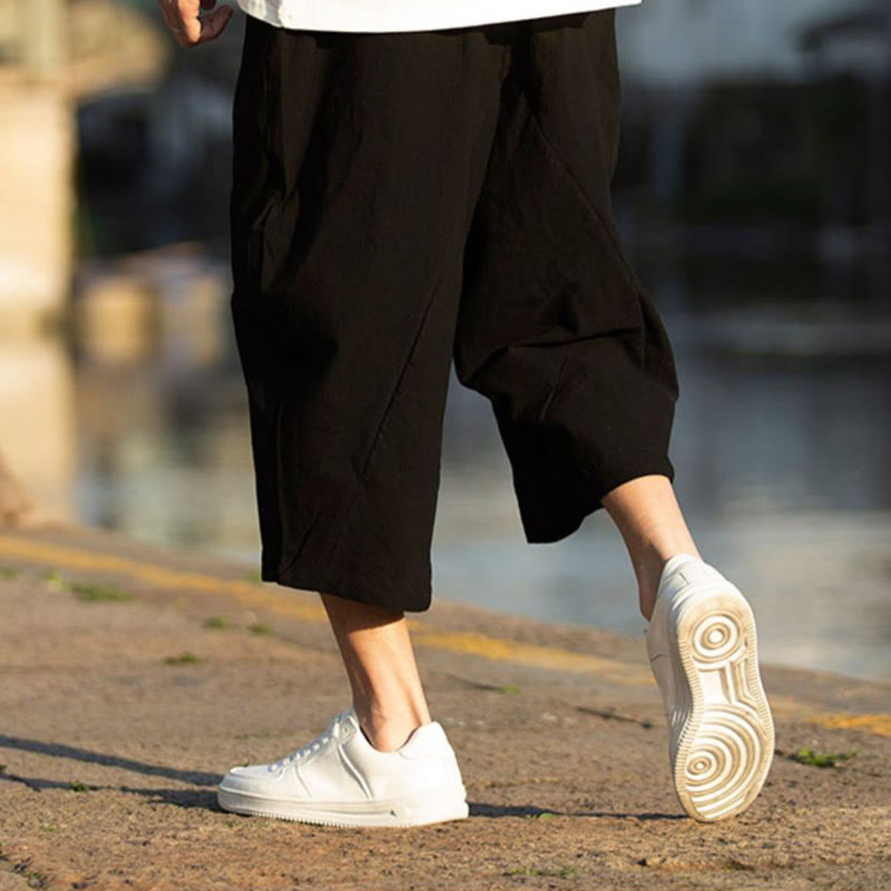 Pantaloni da uomo estivi con pieghe, coulisse e tasche, modello 7-8, con stampa Buddha Stones. - image 5