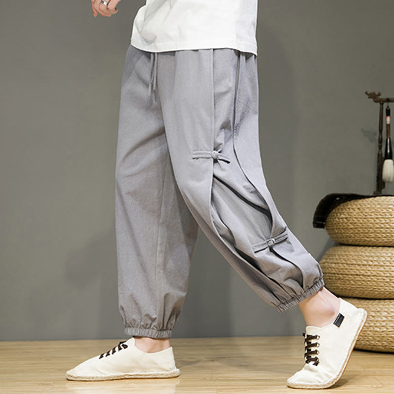 Pantaloni harem da uomo in cotone e lino con tasche, modello Buddha Stones, vintage, con coulisse e bottoni cinesi a forma di rana. - image 22