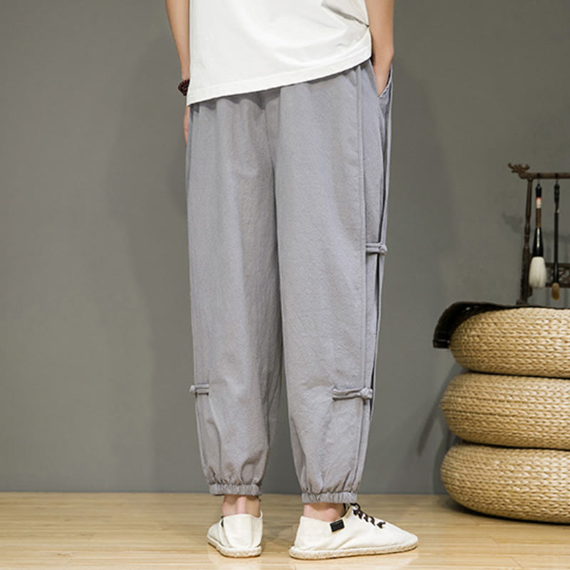 Pantaloni harem da uomo in cotone e lino con tasche, modello Buddha Stones, vintage, con coulisse e bottoni cinesi a forma di rana. - image 21