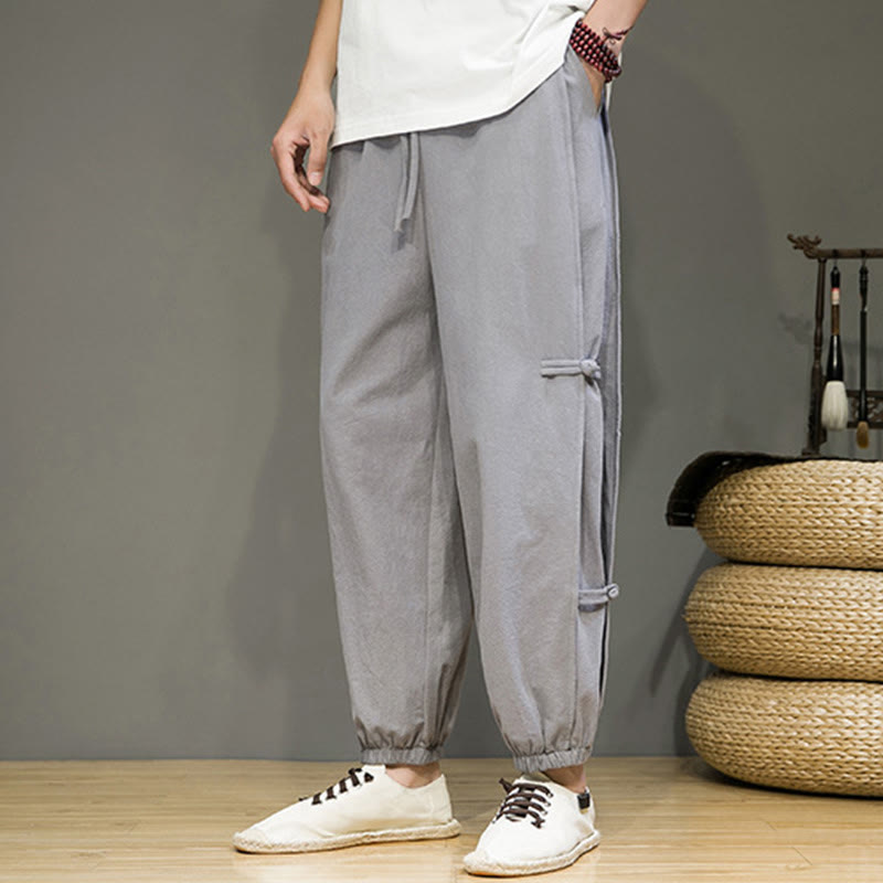 Pantaloni harem da uomo in cotone e lino con tasche, modello Buddha Stones, vintage, con coulisse e bottoni cinesi a forma di rana. - image 20