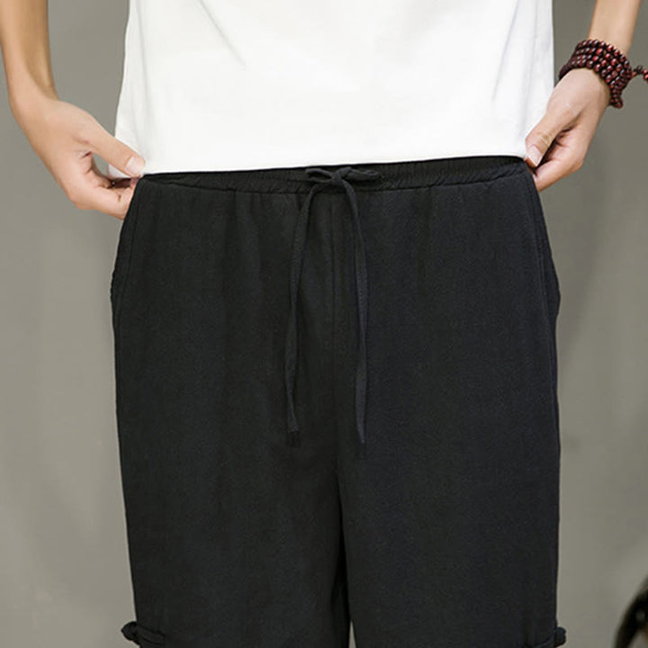 Pantaloni harem da uomo in cotone e lino con tasche, modello Buddha Stones, vintage, con coulisse e bottoni cinesi a forma di rana. - image 17