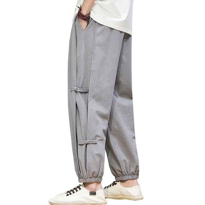 Pantaloni harem da uomo in cotone e lino con tasche, modello Buddha Stones, vintage, con coulisse e bottoni cinesi a forma di rana. - image 27