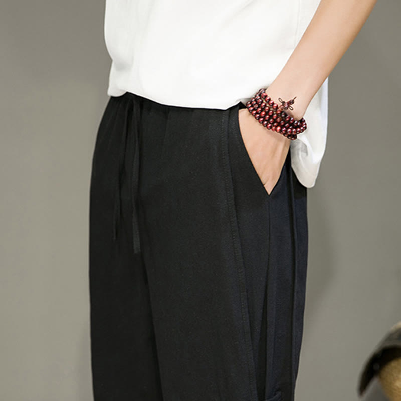 Pantaloni harem da uomo in cotone e lino con tasche, modello Buddha Stones, vintage, con coulisse e bottoni cinesi a forma di rana. - image 16