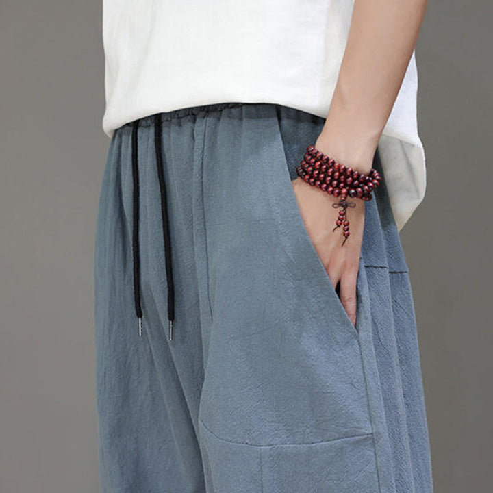 Pantaloni da uomo in cotone con elastico in vita, gamba larga, con coulisse, modello Buddha Stones, casual, tinta unita, cavallo basso, tasche