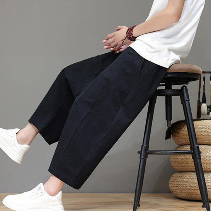 Pantaloni da uomo in cotone con elastico in vita, gamba larga, con coulisse, modello Buddha Stones, casual, tinta unita, cavallo basso, tasche