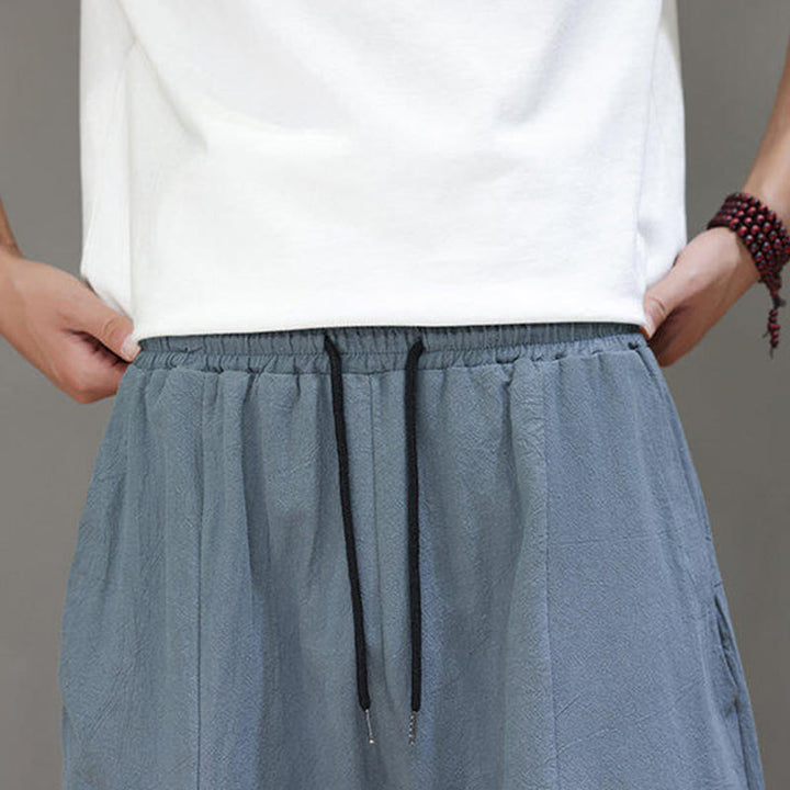 Pantaloni da uomo in cotone con elastico in vita, gamba larga, con coulisse, modello Buddha Stones, casual, tinta unita, cavallo basso, tasche