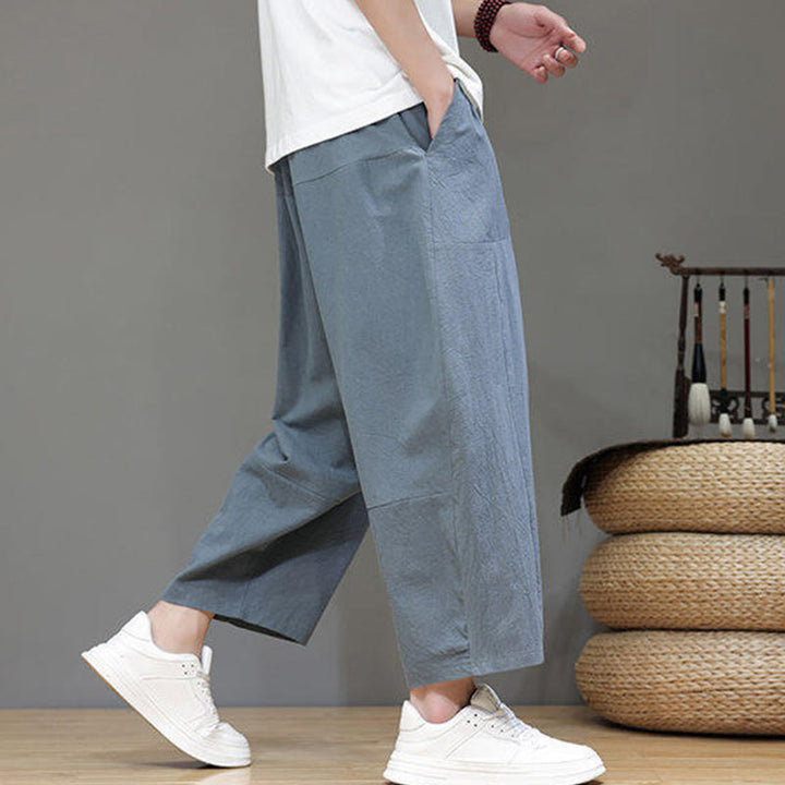 Pantaloni da uomo in cotone con elastico in vita, gamba larga, con coulisse, modello Buddha Stones, casual, tinta unita, cavallo basso, tasche