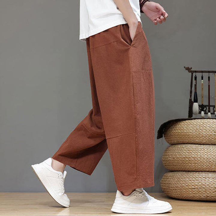 Pantaloni da uomo in cotone con elastico in vita, gamba larga, con coulisse, modello Buddha Stones, casual, tinta unita, cavallo basso, tasche
