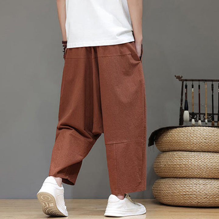Pantaloni da uomo in cotone con elastico in vita, gamba larga, con coulisse, modello Buddha Stones, casual, tinta unita, cavallo basso, tasche - image 25