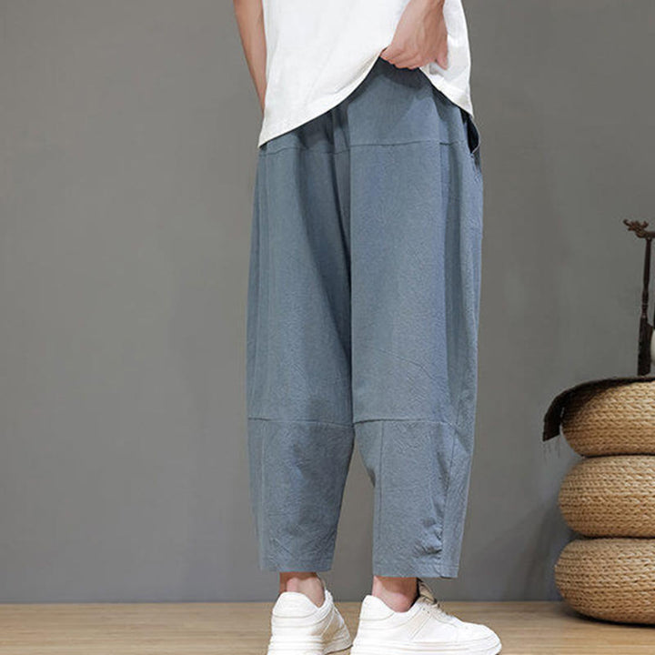 Pantaloni da uomo in cotone con elastico in vita, gamba larga, con coulisse, modello Buddha Stones, casual, tinta unita, cavallo basso, tasche