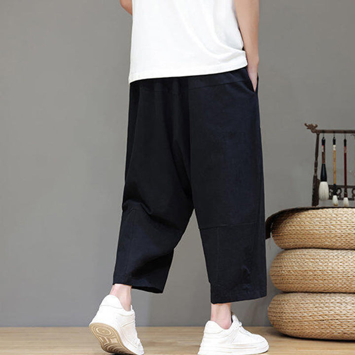 Pantaloni da uomo in cotone con elastico in vita, gamba larga, con coulisse, modello Buddha Stones, casual, tinta unita, cavallo basso, tasche