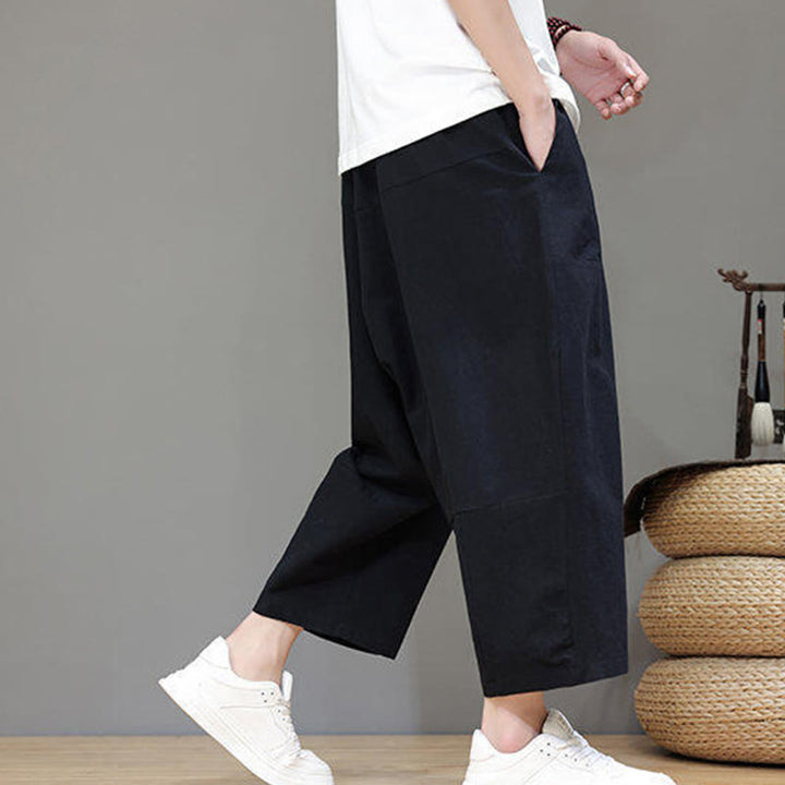 Pantaloni da uomo in cotone con elastico in vita, gamba larga, con coulisse, modello Buddha Stones, casual, tinta unita, cavallo basso, tasche