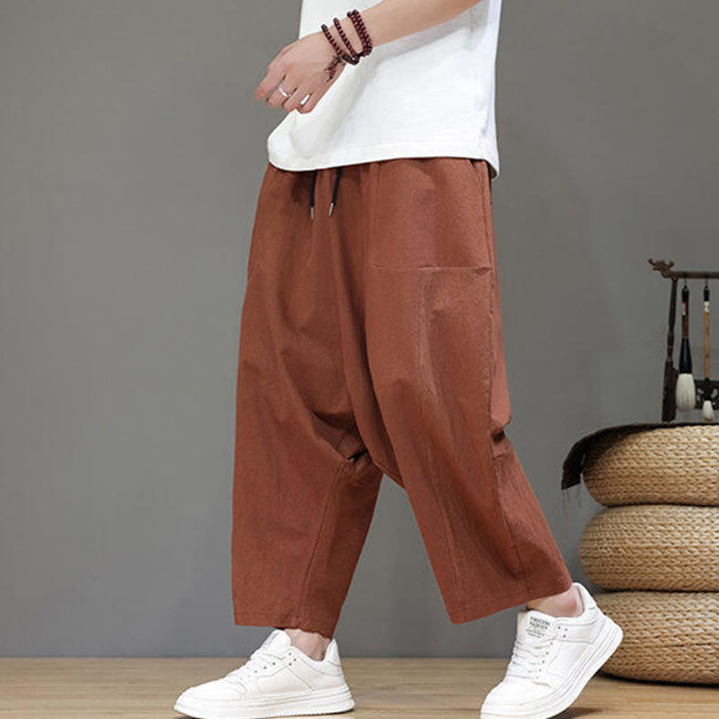 Pantaloni da uomo in cotone con elastico in vita, gamba larga, con coulisse, modello Buddha Stones, casual, tinta unita, cavallo basso, tasche - image 23